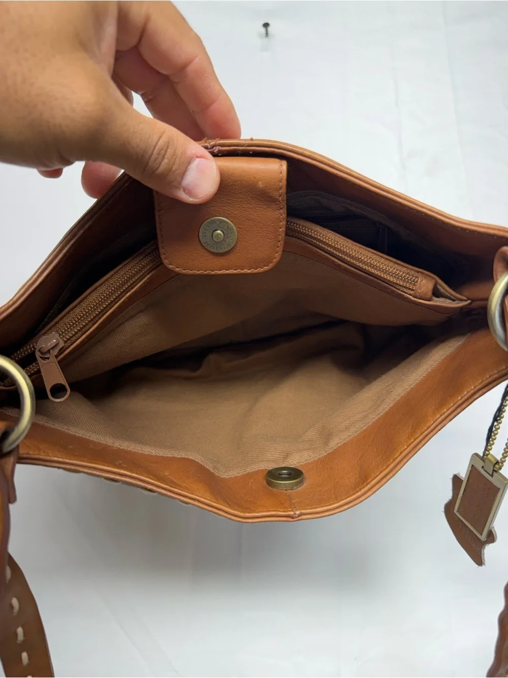 Covington Brown Leather Shoulder Bag with Stitch Detail